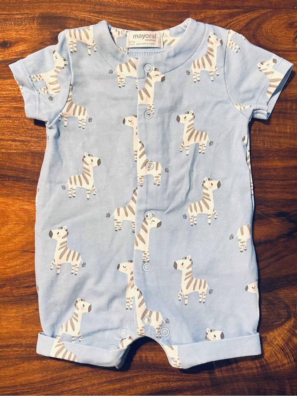Mayoral Blue Short-Sleeve Zebra Print One-Piece